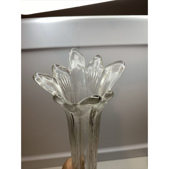 MCM LE Smith Swung Stretch Clear Ribbed Vase - About 15" H -  8 Fingers - Picture 2 of 7